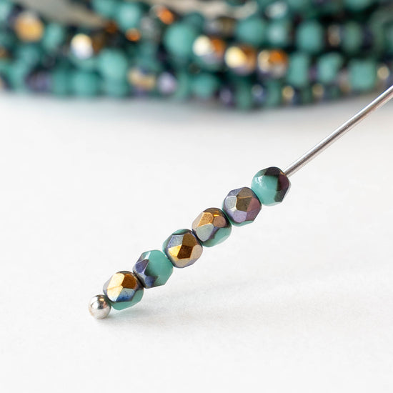3mm Firepolished Round Beads - Turquoise Gold - 50 Beads