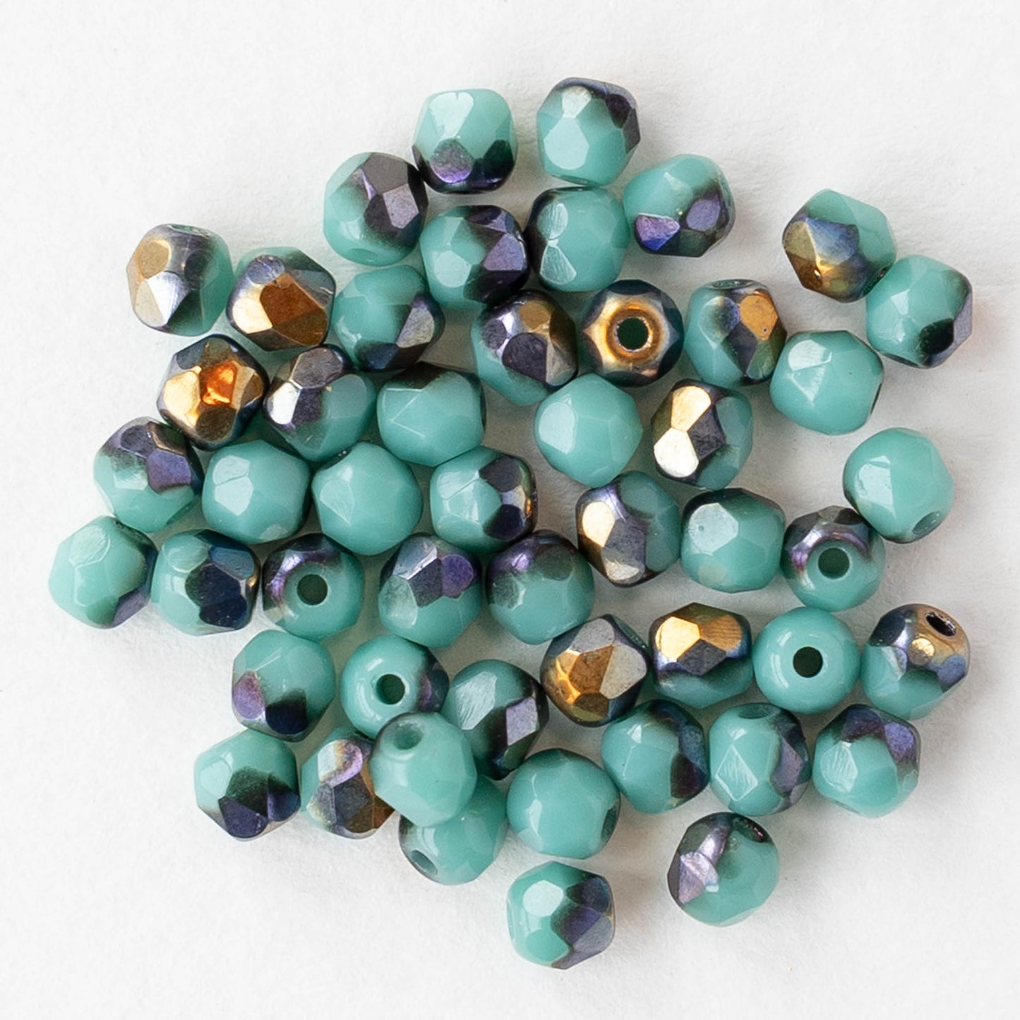 3mm Firepolished Round Beads - Turquoise Gold - 50 Beads