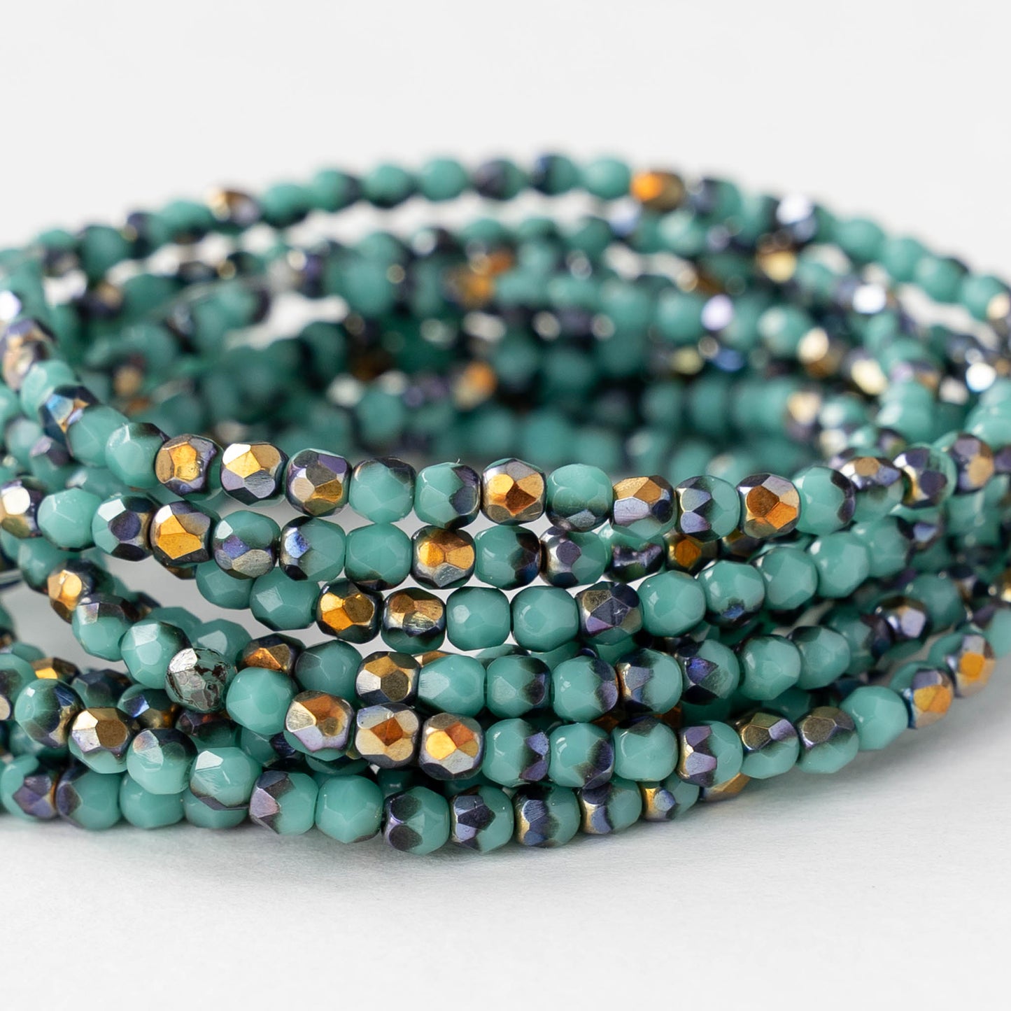 3mm Firepolished Round Beads - Turquoise Gold - 50 Beads