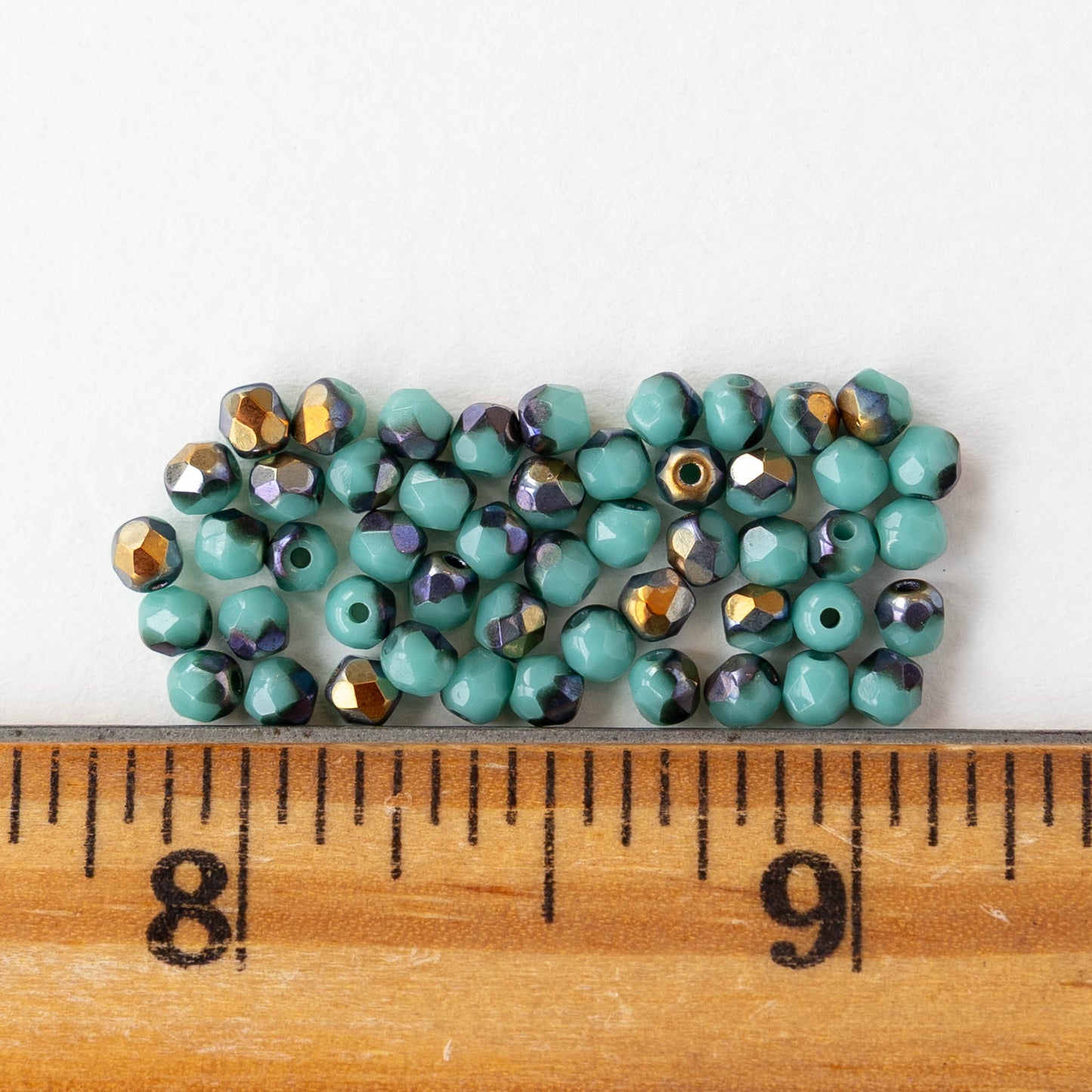 3mm Firepolished Round Beads - Turquoise Gold - 50 Beads