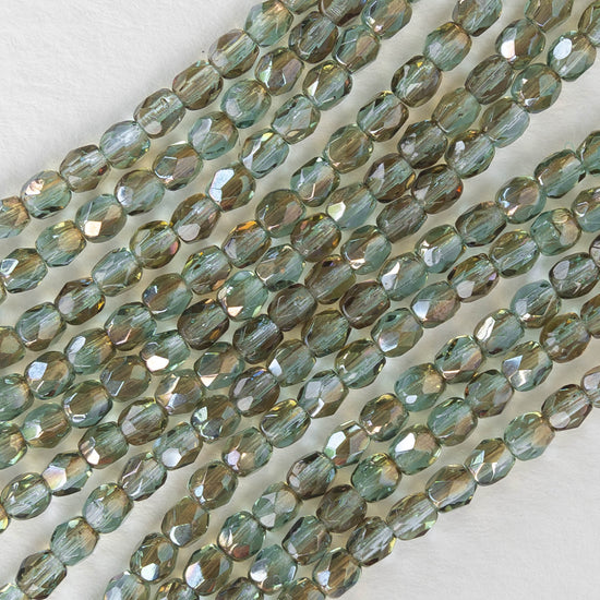 3mm Faceted Round Beads - Seafoam with Gold Luster - 74 beads