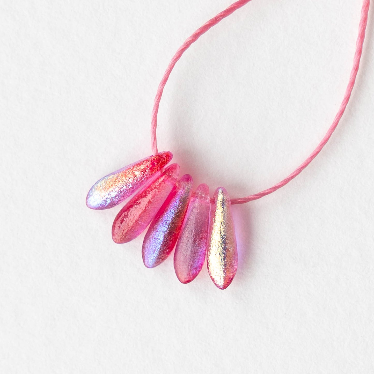 3x11mm Glass Dagger Beads - Etched Pink Mix AB - 25 beads