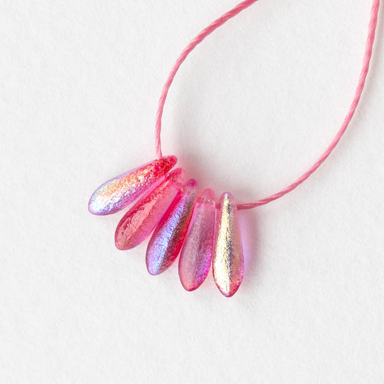 3x11mm Glass Dagger Beads - Etched Pink Mix AB - 25 beads
