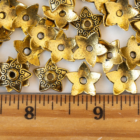 13mm Metal Flower Bead Caps - 30 Pieces