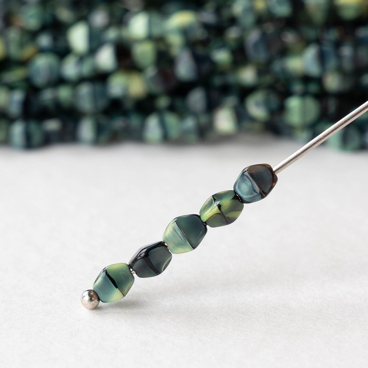 5mm Glass Pinch Beads - Yellow Tiger's Eye Silk - 25 or 50 beads