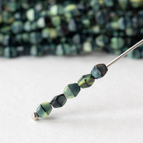 5mm Glass Pinch Beads - Yellow Tiger's Eye Silk - 25 or 50 beads