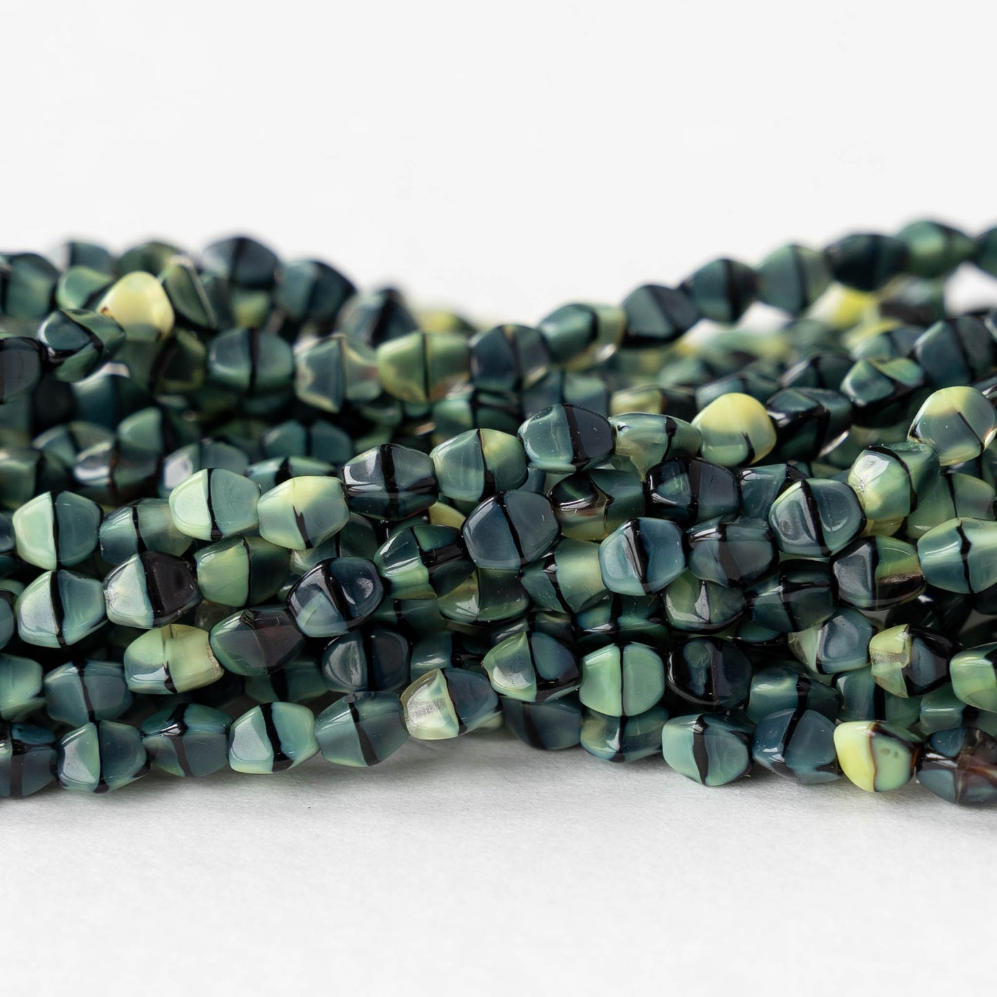 5mm Glass Pinch Beads - Yellow Tiger's Eye Silk - 25 or 50 beads