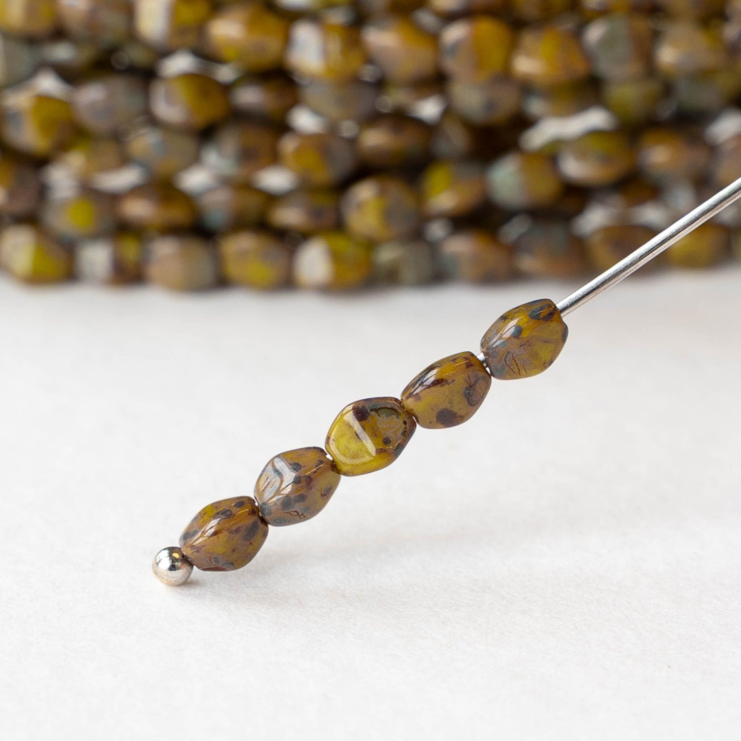 5mm Glass Pinch Beads - Ochre Picasso - 25 or 50 beads