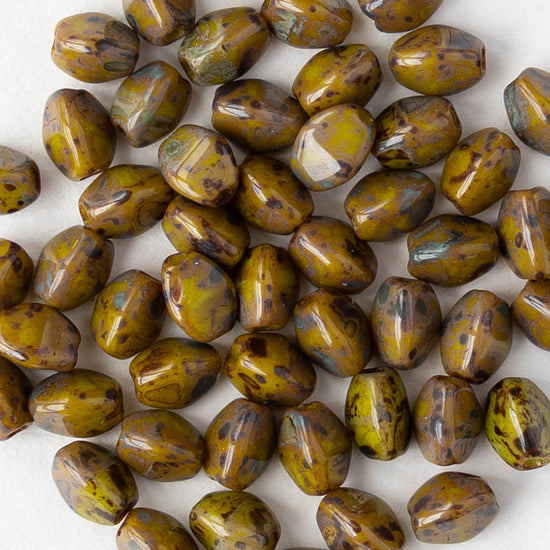 5mm Glass Pinch Beads - Ochre Picasso - 25 or 50 beads