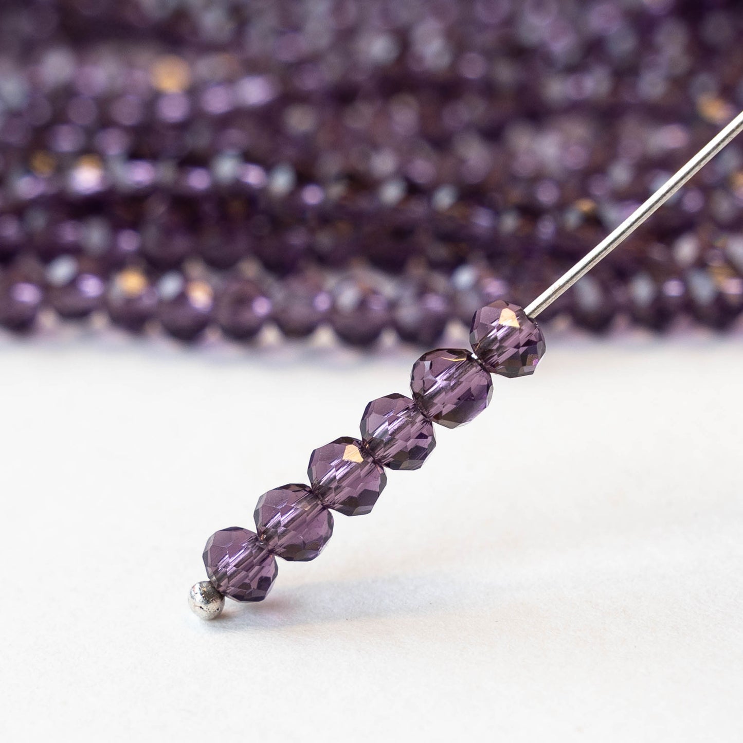 3x4mm Faceted Rondelle Beads - Transparent Amethyst  - 125 beads