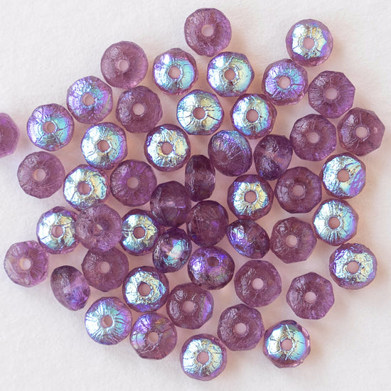 4mm Faceted Glass Rondelle Beads - Transparent Amethyst AB - 50 beads