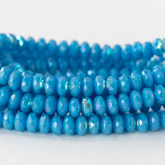 3x4mm Faceted Rondelle Beads - Opaque Blue AB  - 50 beads