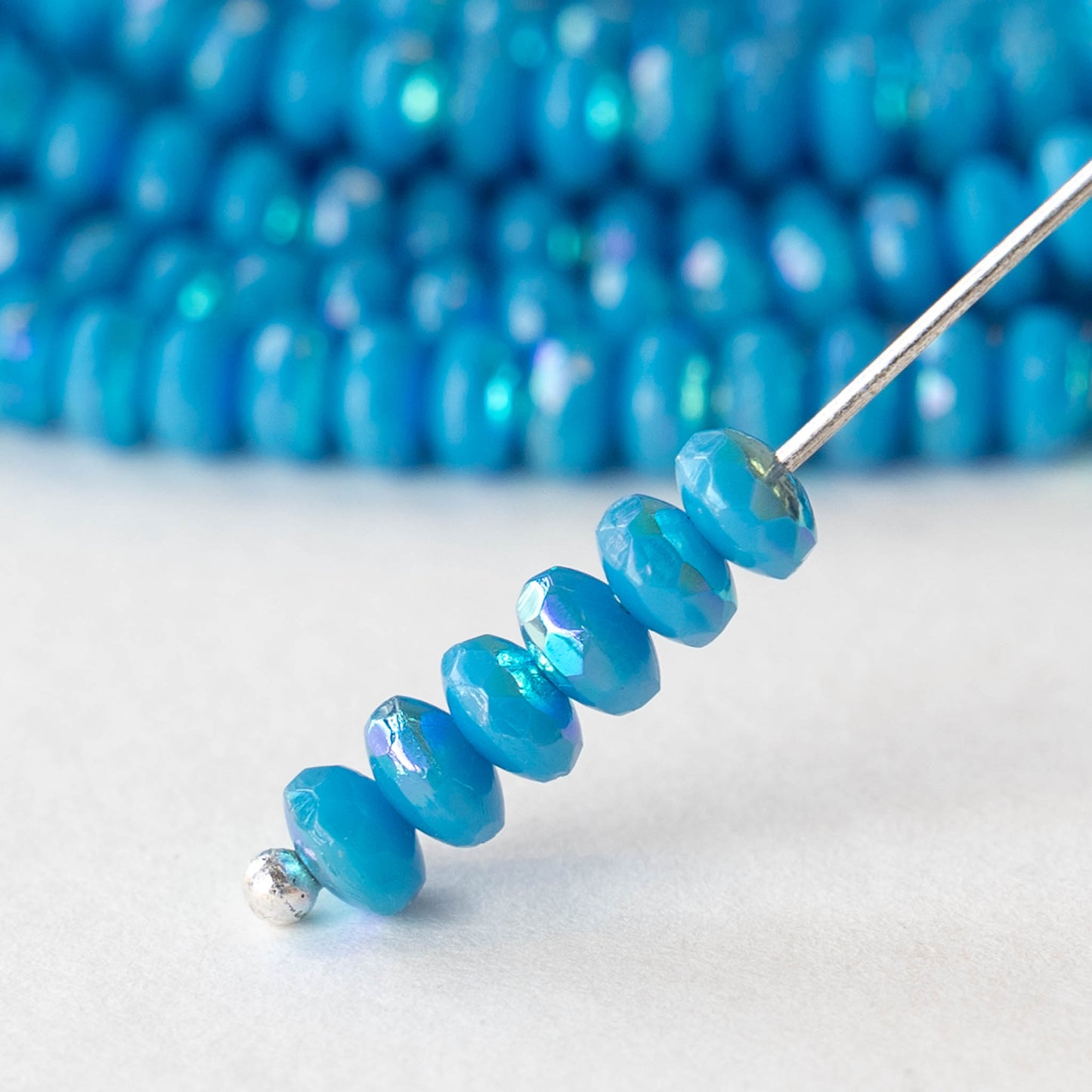 3x4mm Faceted Rondelle Beads - Opaque Blue AB  - 50 beads