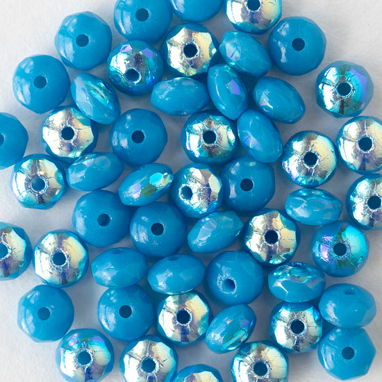 3x4mm Faceted Rondelle Beads - Opaque Blue AB  - 50 beads