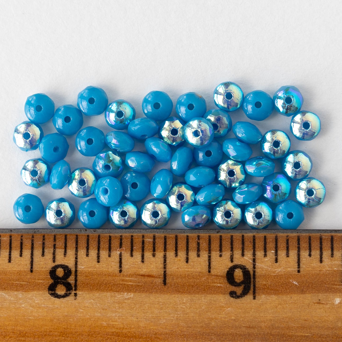 3x4mm Faceted Rondelle Beads - Opaque Blue AB  - 50 beads