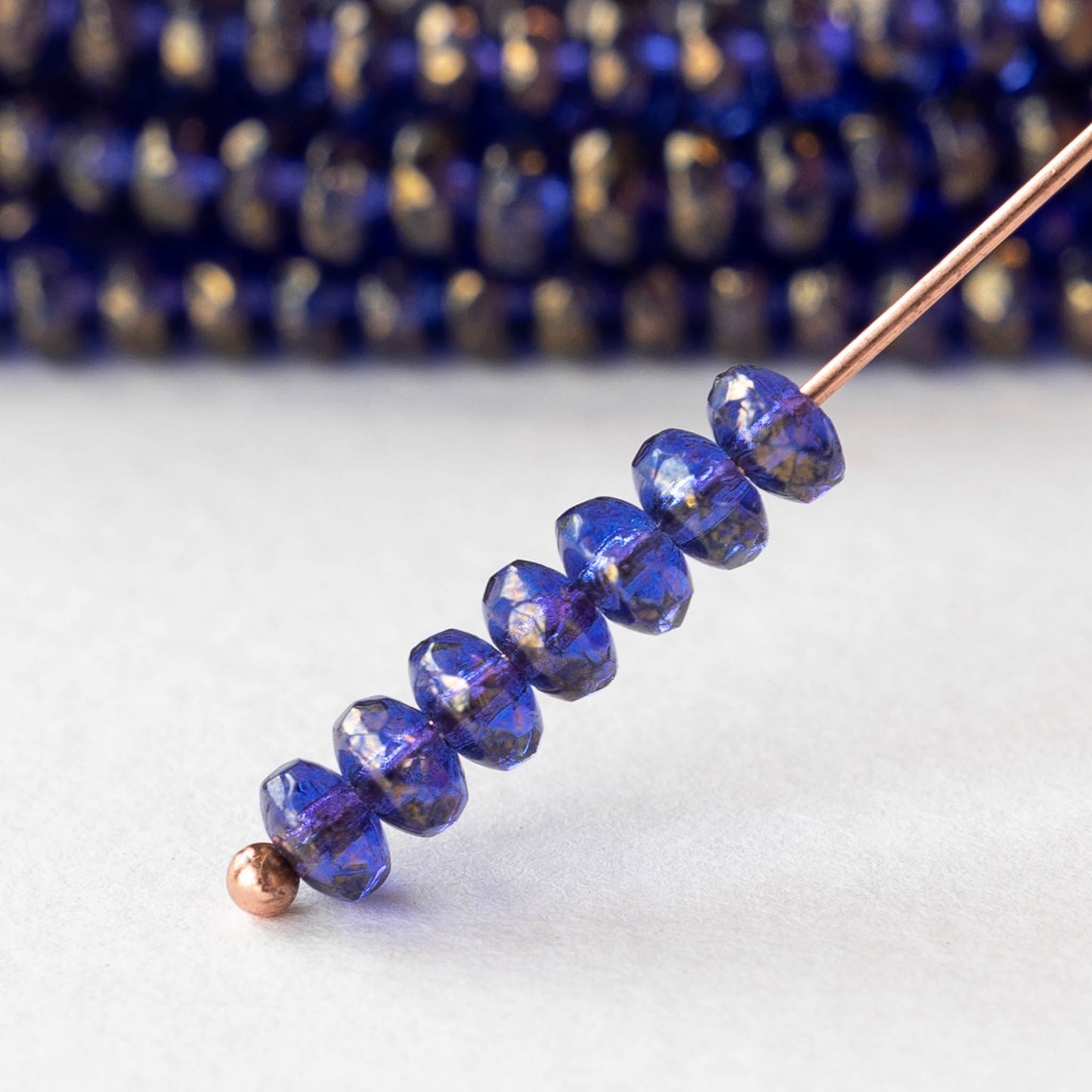 4mm Faceted Glass Rondelle Beads - Transparent Cobalt with a Gold  Finish- 50 beads