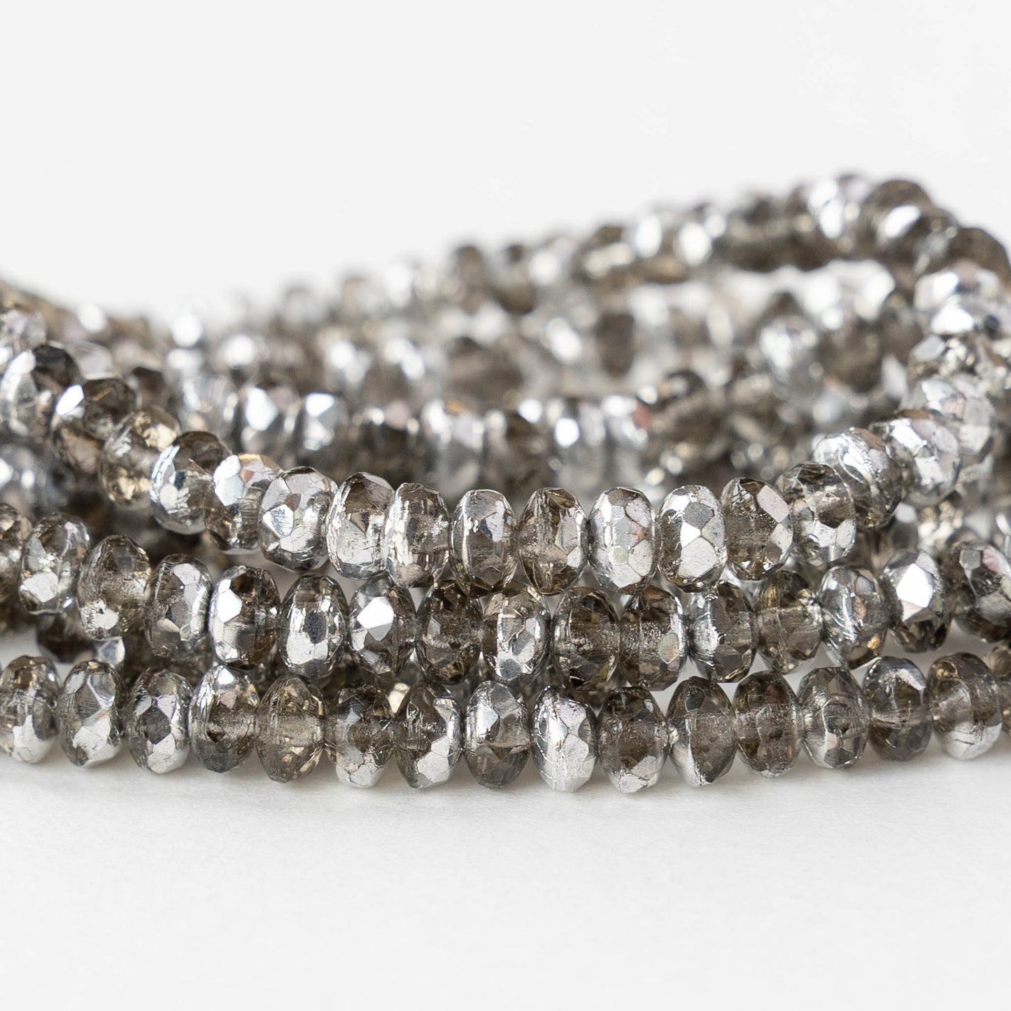 3x4mm Faceted Rondelle Beads - Crystal Silver - 50 beads