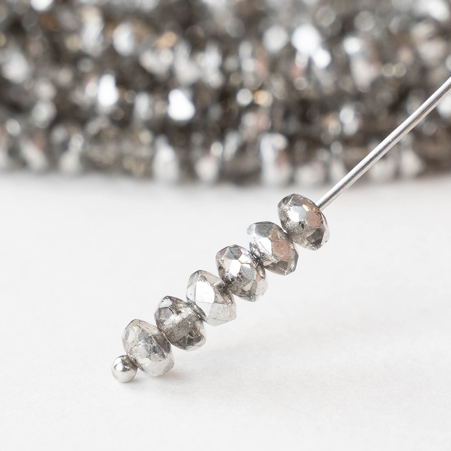 3x4mm Faceted Rondelle Beads - Crystal Silver - 50 beads