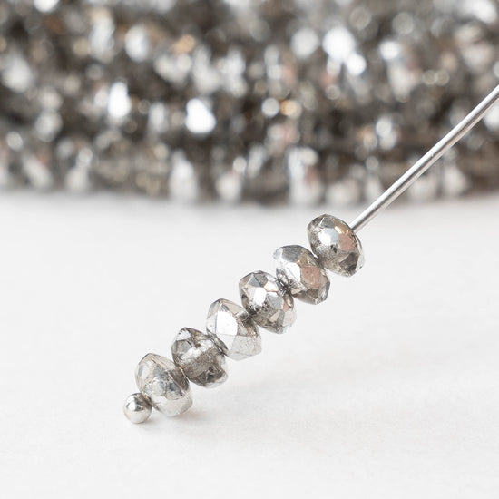 3x4mm Faceted Rondelle Beads - Crystal Silver - 50 beads