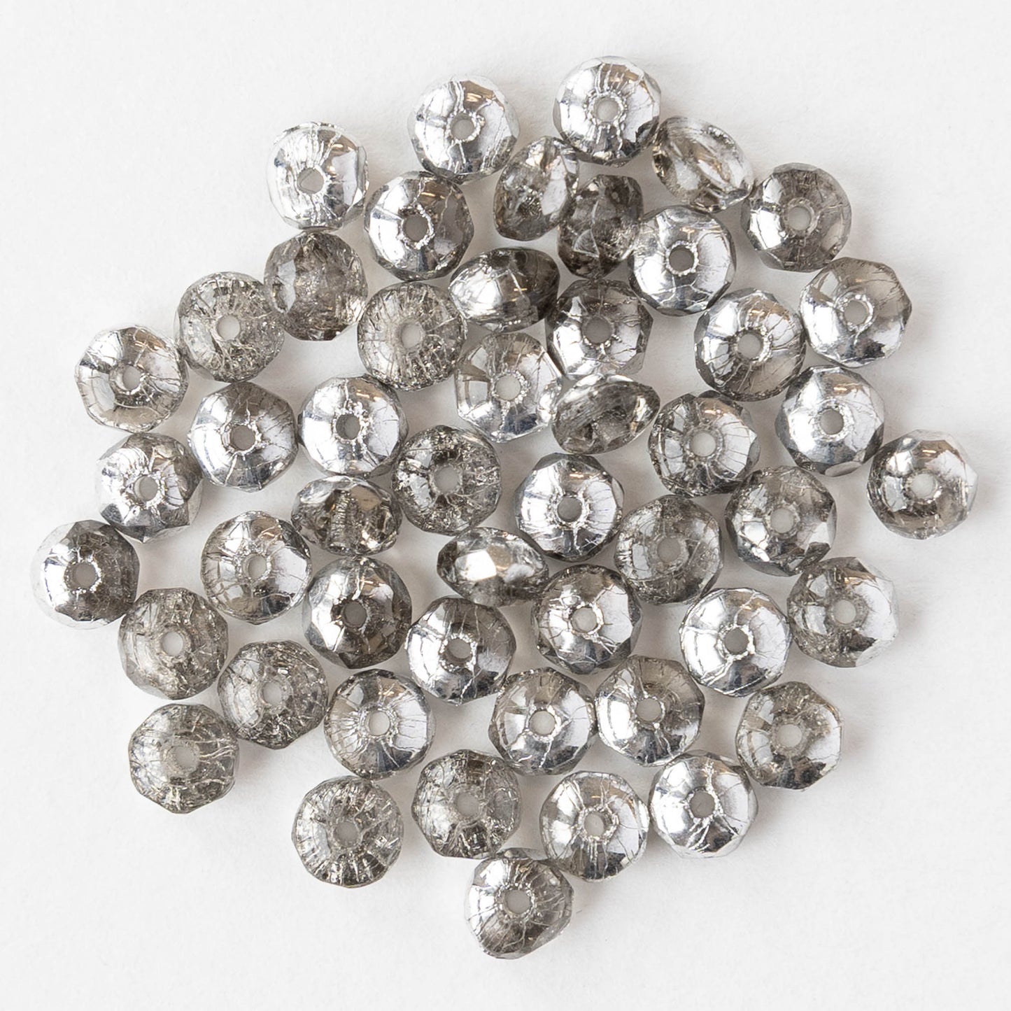 3x4mm Faceted Rondelle Beads - Crystal Silver - 50 beads