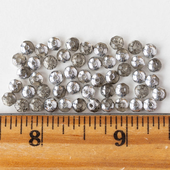 3x4mm Faceted Rondelle Beads - Crystal Silver - 50 beads