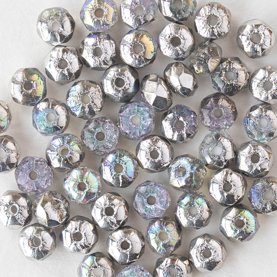 3x4mm Faceted Rondelle Beads - Crystal Silver AB - 50 beads