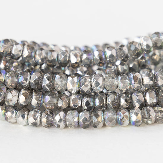 3x4mm Faceted Rondelle Beads - Crystal Silver AB - 50 beads