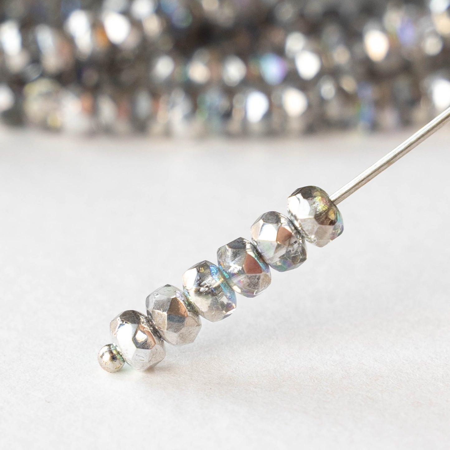 3x4mm Faceted Rondelle Beads - Crystal Silver AB - 50 beads