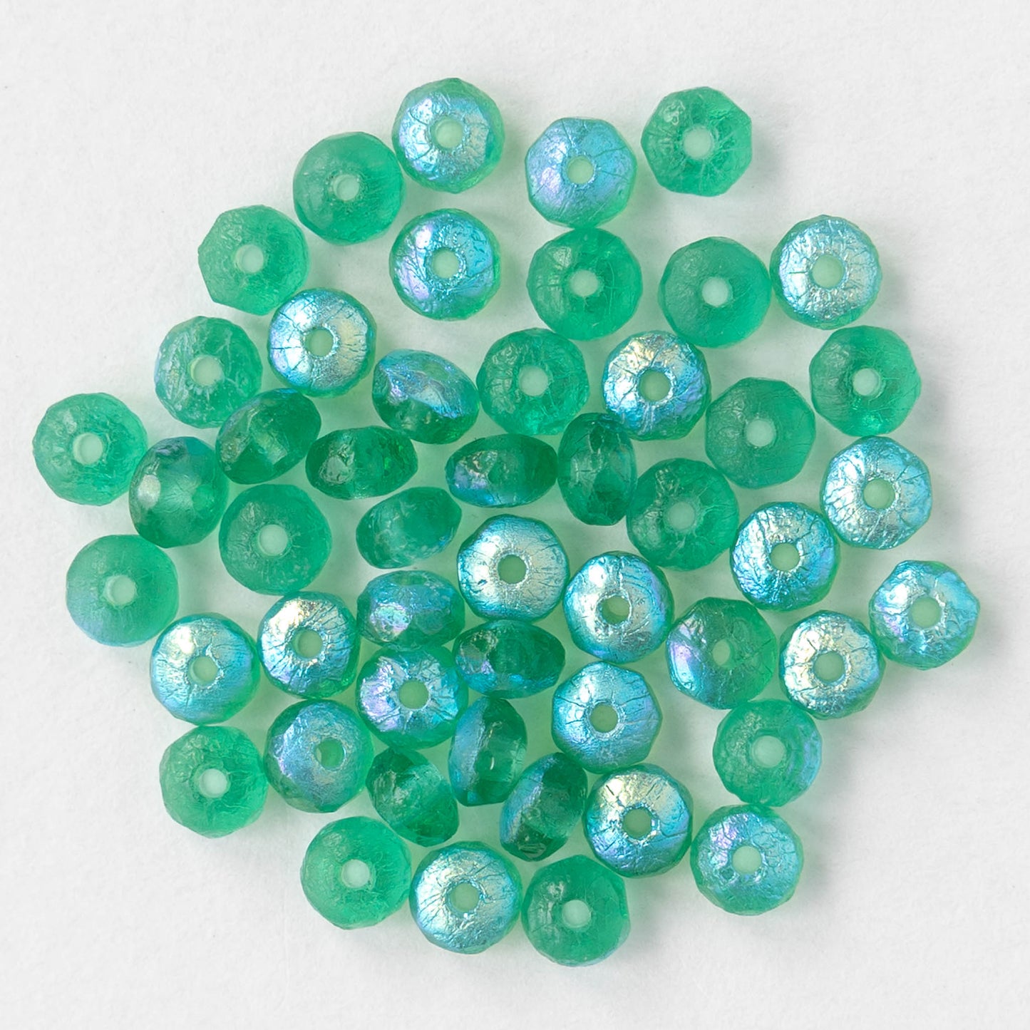3x4mm Faceted Rondelle Beads - Etched Emerald AB - 50 beads