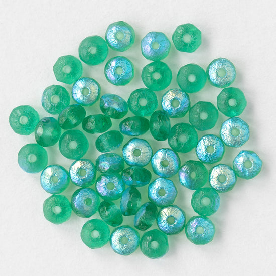 3x4mm Faceted Rondelle Beads - Etched Emerald AB - 50 beads