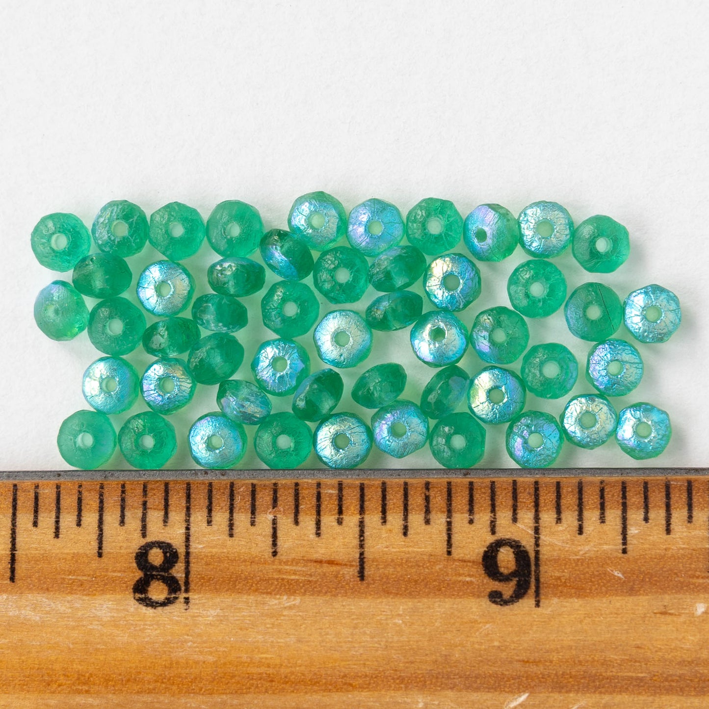 3x4mm Faceted Rondelle Beads - Etched Emerald AB - 50 beads