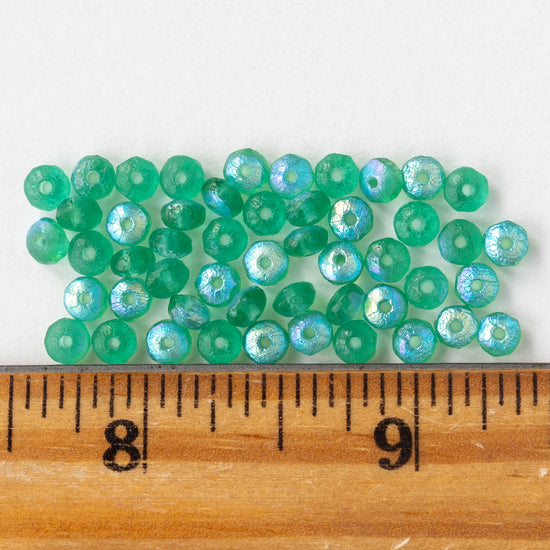 3x4mm Faceted Rondelle Beads - Etched Emerald AB - 50 beads