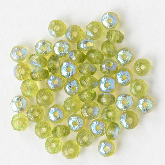 3x4mm Faceted Rondelle Beads - Light Olivine AB - 50 beads