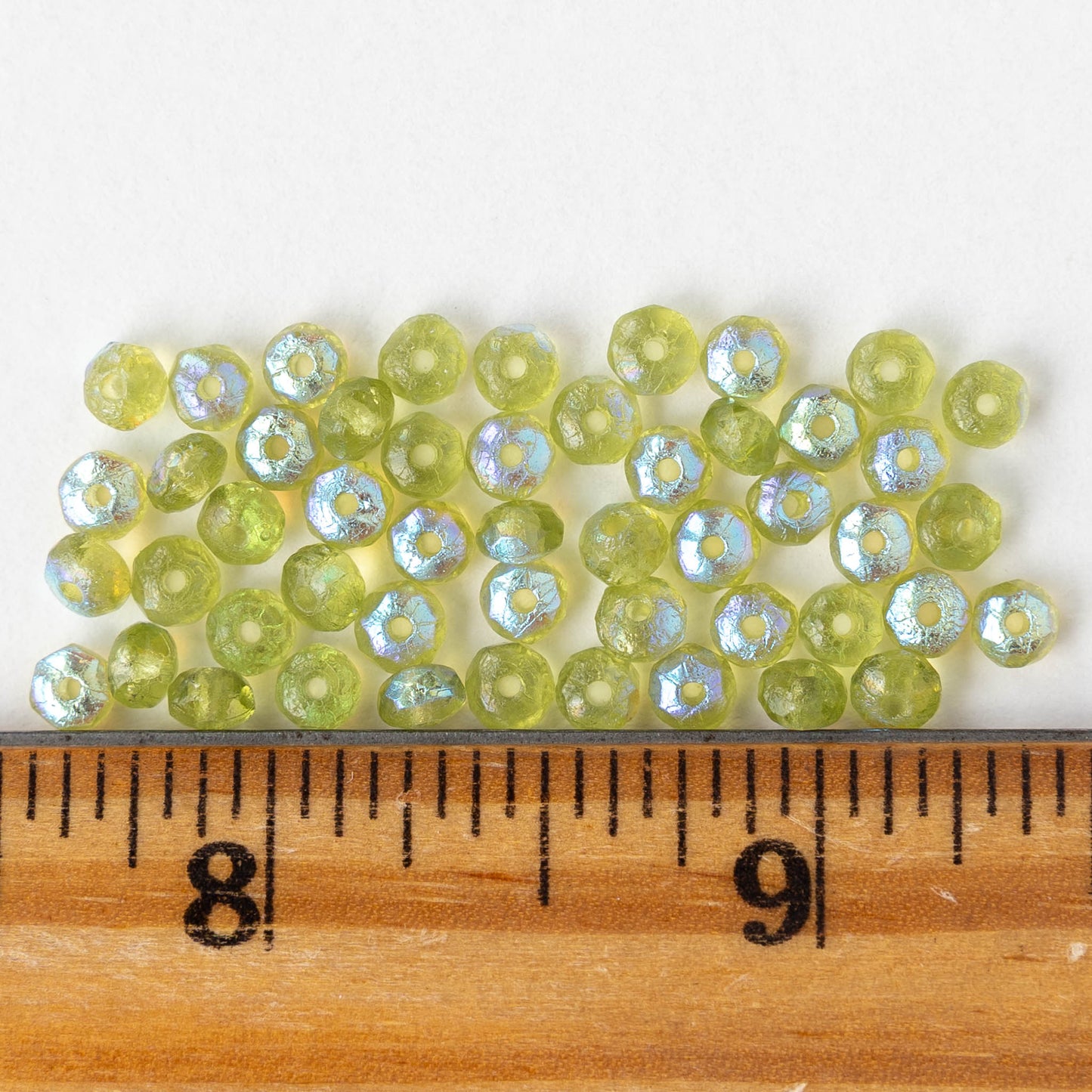 3x4mm Faceted Rondelle Beads - Light Olivine AB - 50 beads
