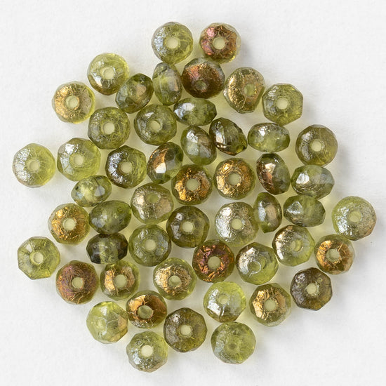 3x4mm Faceted Rondelle Beads - Green Bronze Luster - 50 beads