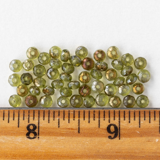 3x4mm Faceted Rondelle Beads - Green Bronze Luster - 50 beads