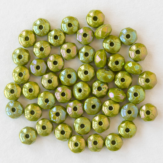 4mm Faceted Glass Rondelle Beads - Opaque Lime Green AB - 50 beads