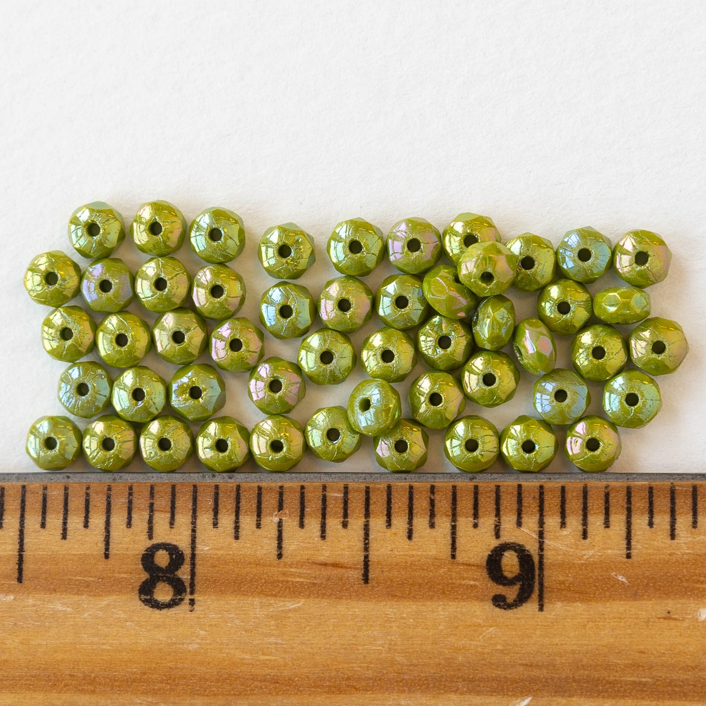 4mm Faceted Glass Rondelle Beads - Opaque Lime Green AB - 50 beads