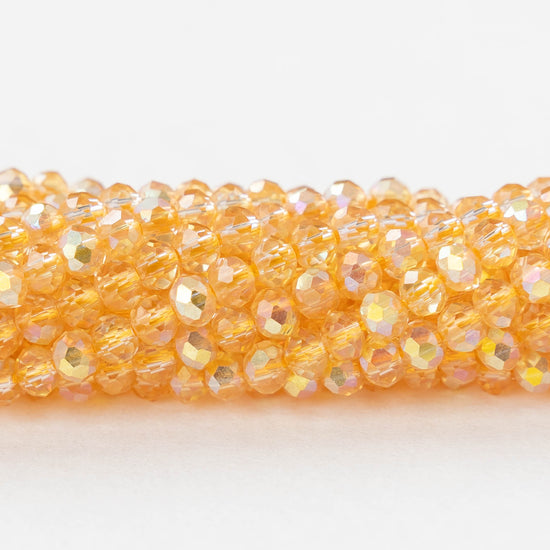 3x4mm Faceted Rondelle Beads - Light Orange AB - 13 inch strand ~110 beads