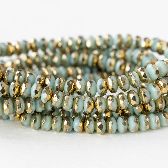 3x4mm Faceted Rondelle Beads - Light Seafoam Gold - 50 beads