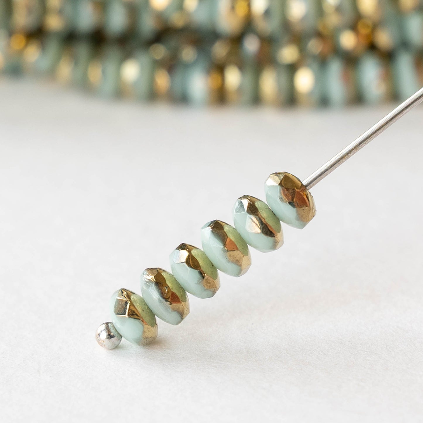 3x4mm Faceted Rondelle Beads - Light Seafoam Gold - 50 beads