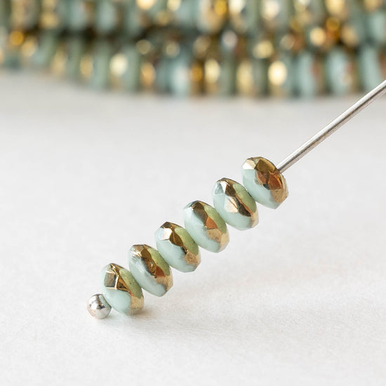 3x4mm Faceted Rondelle Beads - Light Seafoam Gold - 50 beads
