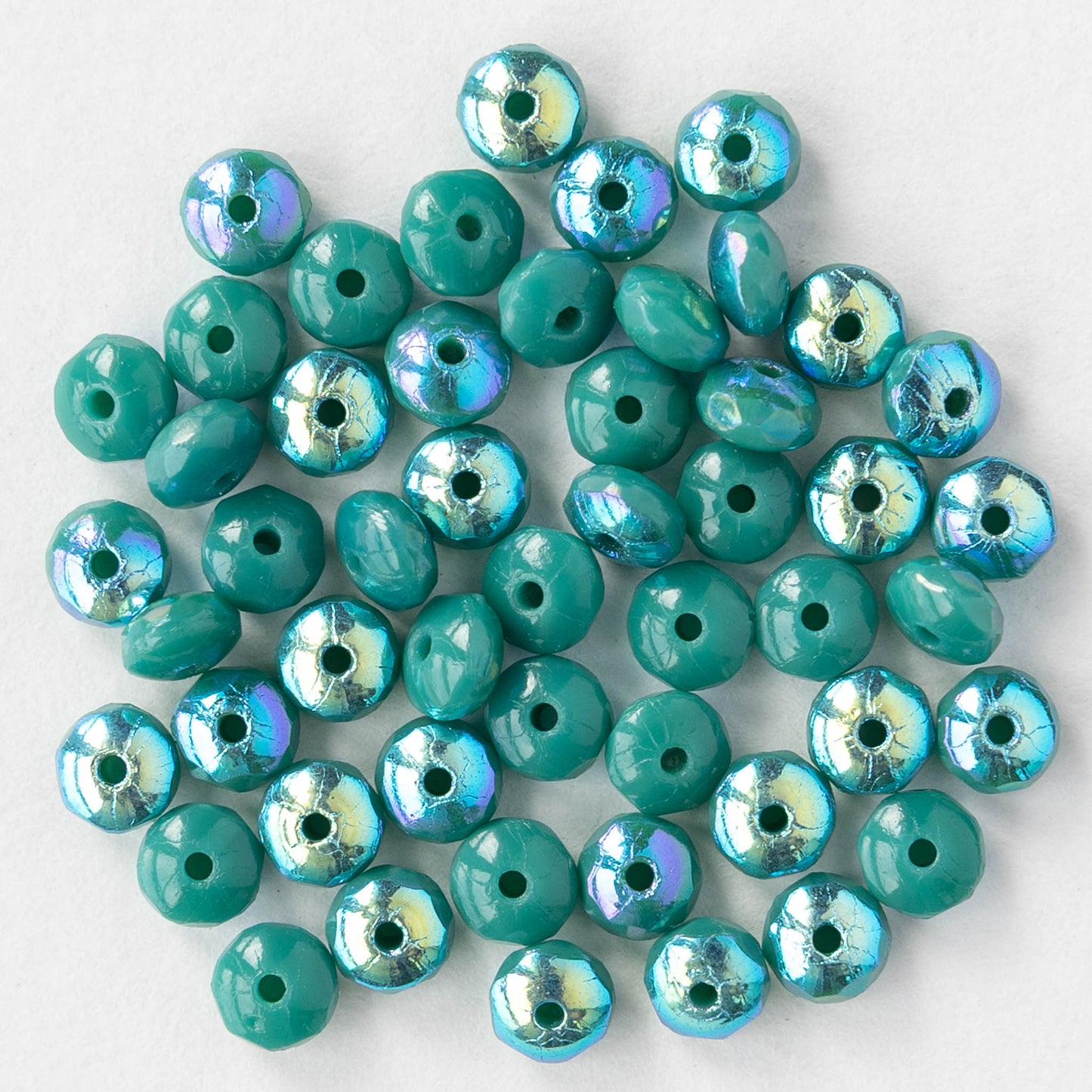 3x4mm Faceted Rondelle Beads - Dark Turquoise AB - 50 beads
