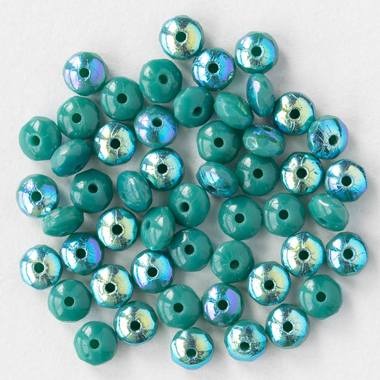 3x4mm Faceted Rondelle Beads - Dark Turquoise AB - 50 beads