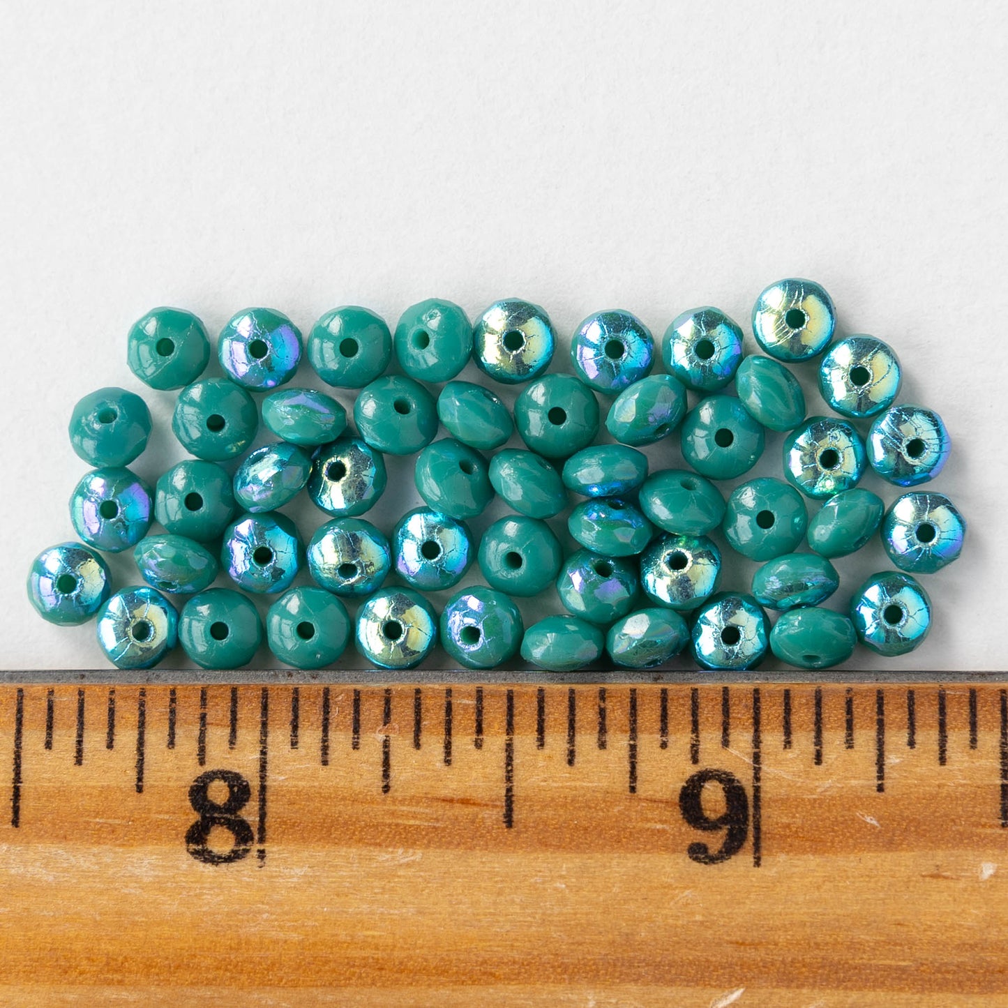 3x4mm Faceted Rondelle Beads - Dark Turquoise AB - 50 beads
