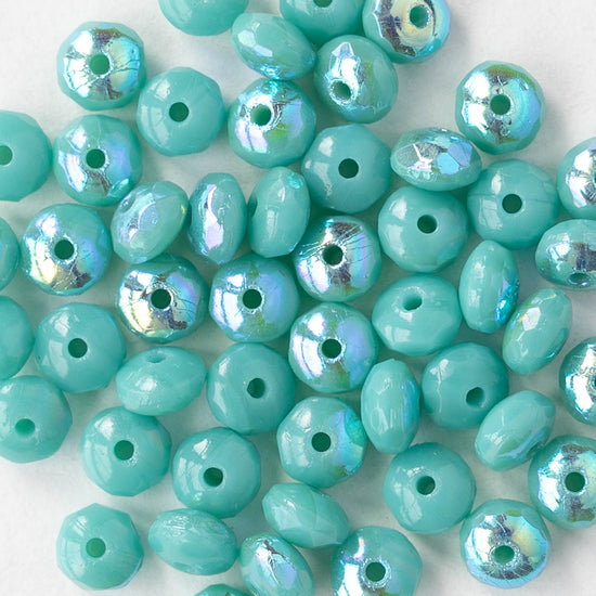 3x4mm Faceted Rondelle Beads - Turquoise AB - 50 beads