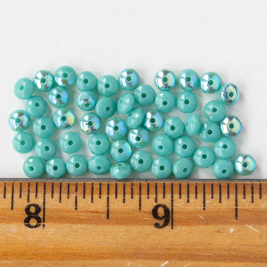 3x4mm Faceted Rondelle Beads - Turquoise AB - 50 beads