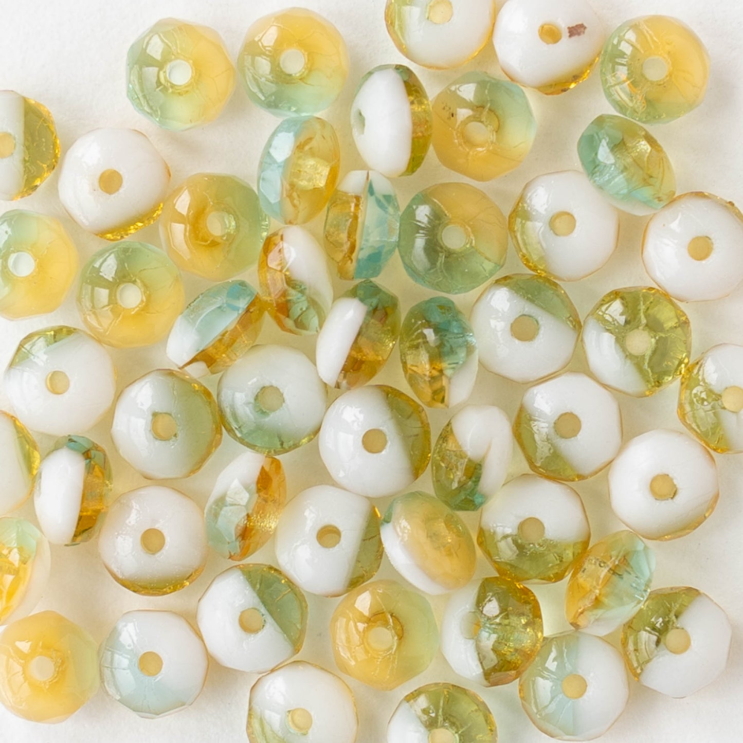 2.5x4mm Faceted Rondelle Beads - White Amber Green  - 50 beads