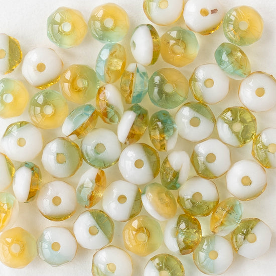 2.5x4mm Faceted Rondelle Beads - White Amber Green  - 50 beads