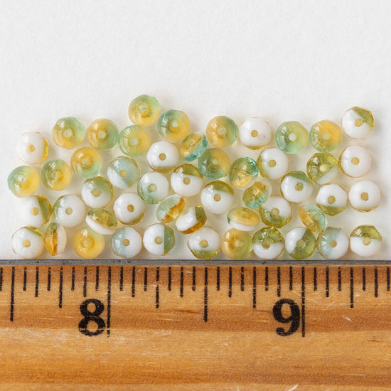 2.5x4mm Faceted Rondelle Beads - White Amber Green  - 50 beads